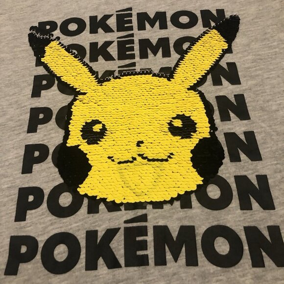 Pikachu Pokemon Flip Sequins Youth Size M Unisex Short Sleeve Heather Gray - Picture 6 of 11